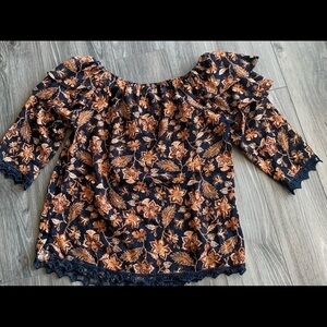 Knox rose boho lace festival feminine floral off shoulder blouse ruffles Large